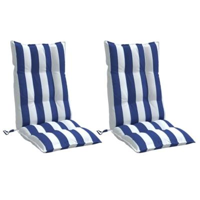 VidaXL Stoelkussens 2 st hoge rug gestreept stof wit en blauw