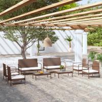 8-delige Loungeset met kussens poly rattan bruin - thumbnail