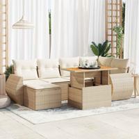 7-delige Loungeset met kussens poly rattan beige - thumbnail