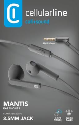 Cellularline Mantis Stereo Ei-Capsule Oortelefoon met Clear Voice Microfoon Mantis Stereo 1 Grijs