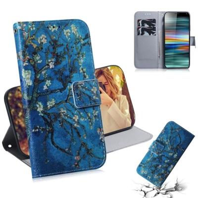 Abrikoos bloem patroon gekleurde tekening horizontale Flip lederen case voor Sony Xperia 10 met houder & kaartsleuven & portemonnee