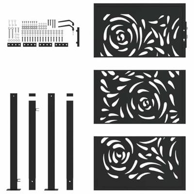 Poort met vlamontwerp 105x155 cm staal zwart