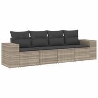 5-delige Loungeset met kussens poly rattan lichtgrijs - thumbnail