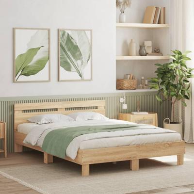Bedframe met hoofdeinde en LED sonoma eikenkleurig 150x200 cm