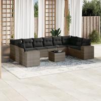 10-delige Loungeset met kussens poly rattan grijs - thumbnail