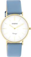 OOZOO C20225 Horloge Vintage staal-leder goudkleurig-lichtblauw 40 mm - thumbnail