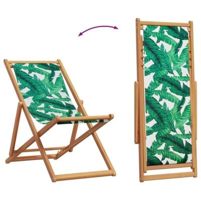 Strandstoel inklapbaar bladpatroon eucalyptushout en stof - thumbnail