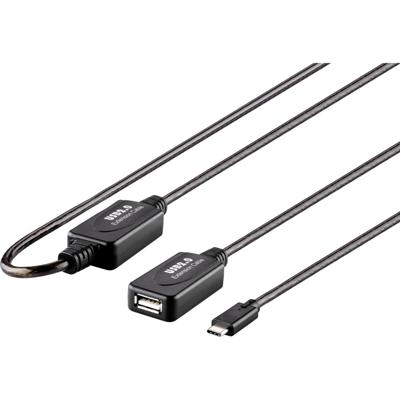 Renkforce USB-kabel USB 2.0 USB-C stekker, USB-A bus 10.00 m Zwart Actief met signaalversterking, Vergulde steekcontact