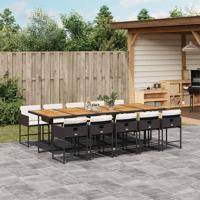 11-delige Tuinset met kussens poly rattan zwart - thumbnail