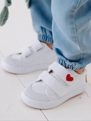 Stoffen tennisschoenen met klittenband voor babymeisjes wit