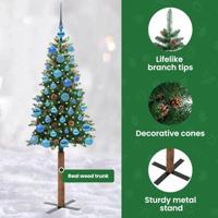 VidaXL Slanke kerstboom groen 150 cm pvc en massief dennenhout - thumbnail