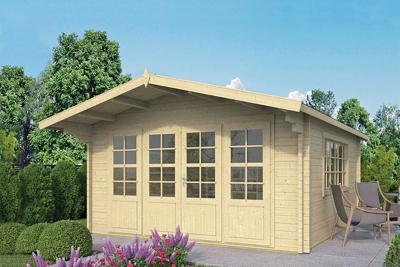 Tuindeco Southampton Blokhut 540x540 cm 58 mm vuren blank- Zadeldak- Onbehandeld vurenhout- Tuindeco