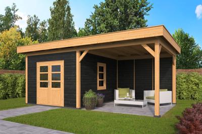 Tuindeco Oslo XL Overkapping type 4 678x430 cm Lariks/Douglashout blank en Zweeds rabat zwart- Plat dak- Onbehandeld lariks Douglas hout- Tuindeco