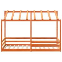 Kinderbed met bedhuis 90x200 cm massief grenenhout wasbruin - thumbnail