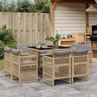 9-delige Tuinset met kussens poly rattan gemengd beige - thumbnail