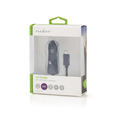 Auto-oplader | 3,0 A | Vaste kabel | USB-C | Zwart