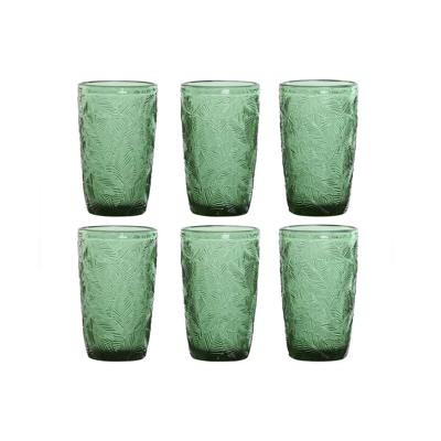 Glazenset Home ESPRIT Groen Kristal Met reliëf 370 ml (6 Stuks)