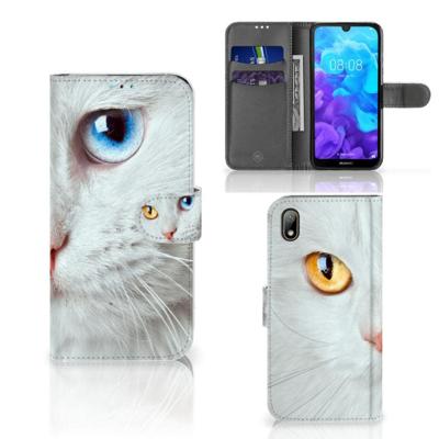 Huawei Y5 (2019) | Telefoonhoesje | Met pasjeshouder | Witte Kat