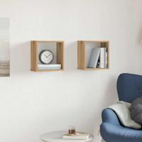 Wandschappen kubus 2st 30x15x30cm bewerkt hout artisanaal eiken - thumbnail