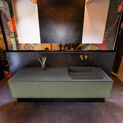 Badkamermeubelset Mondiaz Erin 150 cm met 1 Lade met RIDGE Wastafel Rechts Dark grey Zonder Kraangaten Greeploos Mat Army Badkamermeubelset Mondiaz Erin 150 cm met 1 Lade met RIDGE Wastafel Rechts Dark grey Zonder Kraangaten Greeploos Mat Army