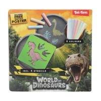World Of Dinosaurs stoepkrijt dino met sjablonen, 10dlg. - thumbnail