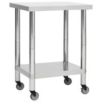 VidaXL Keukenwerktafel met wielen 80x30x85 cm roestvrij staal - thumbnail