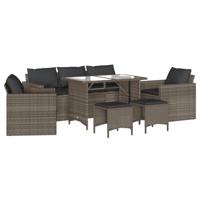 6-delige Loungeset met kussens poly rattan grijs - thumbnail
