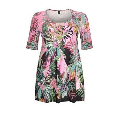 Yoek tuniek WILDERNESS met bladprint roze/groen/zwart