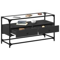 Tv-meubel met glazen blad 98x35x51 cm bewerkt hout zwart - thumbnail
