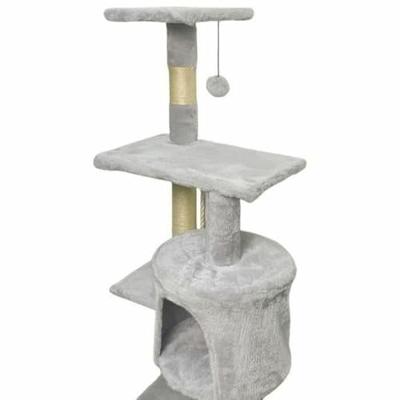 PALOMA Grijze kattenboom 40 x 40 x 114 cm - 3 platforms, 1 touw, 1 nis, krabpalen