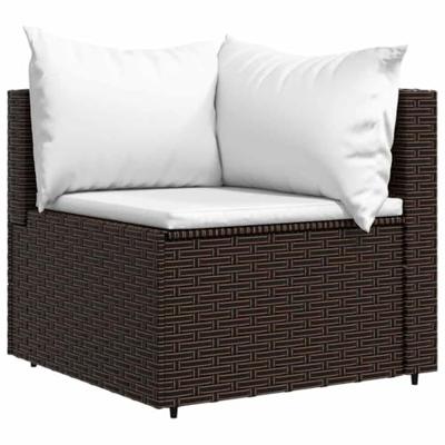 Tuinhoekbank met kussens poly rattan bruin - thumbnail