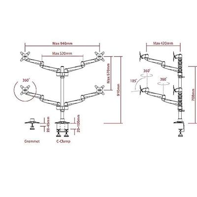 SpeaKa Professional SP-1624824 Swivel 4 fach Tafelbeugel voor monitor Aantal monteerbare displays: 4 Display(s) 25,4 cm (10) - 68,6 cm (27) Zilver-zwart In