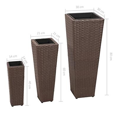 VidaXL Plantenbakken verhoogd 3 st poly rattan bruin