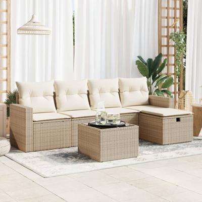 5-delige Loungeset met kussens poly rattan beige