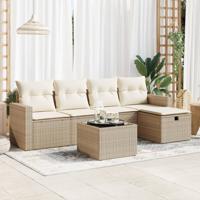 5-delige Loungeset met kussens poly rattan beige - thumbnail