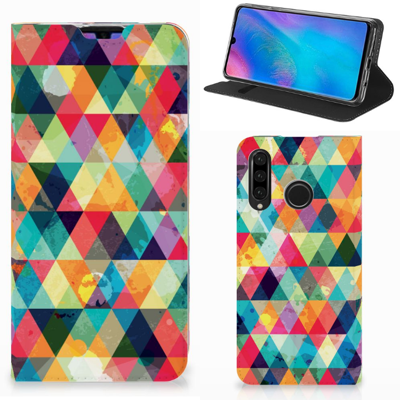 Huawei P30 Lite New Edition | Hoesje met Magneet | Geruit Huawei P30 Lite New Edition | Hoesje met Magneet | Geruit