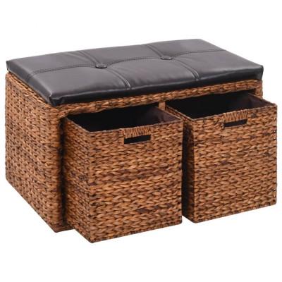 Bankje met 2 manden 71x40x42 cm zeegras bruin Bankje met 2 manden 71x40x42 cm zeegras bruin