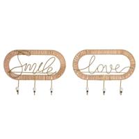 Wandkapstok Home ESPRIT Gouden Natuurlijk Metaal Rotan 40 x 6,4 x 28,6 cm (2 Stuks) - thumbnail