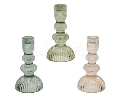 Kandelaar Ribbel Glas 17,5cm Assorti 1st