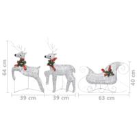 VidaXL Kerstdecoratie rendieren en slee 60 led's zilverkleurig - thumbnail
