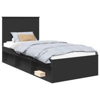 Bedframe met hoofdeinde Zwart 90 x 190 cm Massief grenenhout - thumbnail
