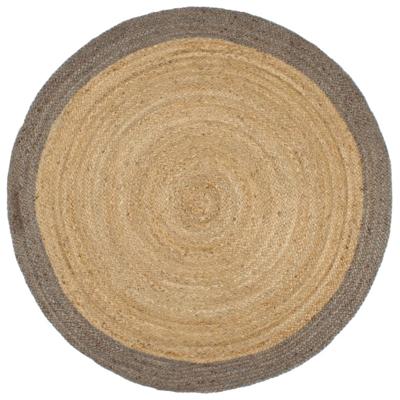 Vloerkleed handgemaakt met grijze rand 180 cm jute