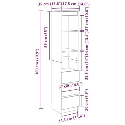 Hoge kast 37,5x35x180 cm bewerkt hout artisanaal eikenkleur - thumbnail