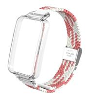 Braided nylon bandje met case - Roze met wit - Xiaomi Smart band 7 Pro - thumbnail