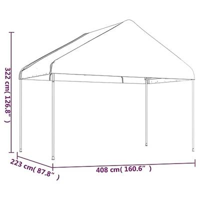 Prieel met dak 8,92x4,08x3,22 m polyetheen wit