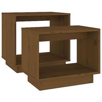 2-delige Salontafelset massief grenenhout honingbruin - thumbnail