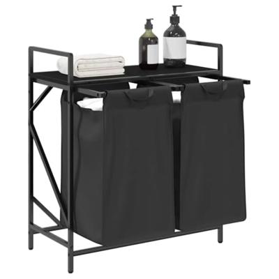 Wasmand 2 vakken met plank zwart eikenkleurig Wasmand 2 vakken met plank zwart eikenkleurig