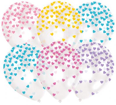 Transparante Ballonnen Gekleurde Pastel Hartjes Print (6st)