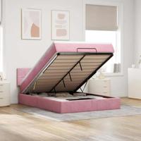 Ottoman bed met matras 140x200cm fluweel roze - thumbnail