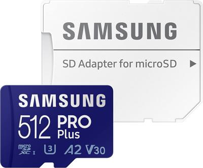 Samsung PRO Plus microSDXC-kaart 512 GB A2 Application Performance Class, v30 Video Speed Class, UHS-I Incl. SD-adapter Samsung PRO Plus microSDXC-kaart 512 GB A2 Application Performance Class, v30 Video Speed Class, UHS-I Incl. SD-adapter
